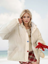 Colored Button Hooded Cotton-padded Jacket Coat