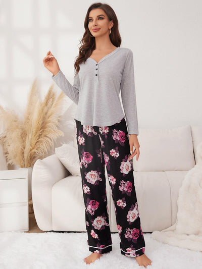 Flower Printed Long-sleeved Trousers Pajamas Set