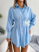 Lantern Sleeve Silm Waist Shirt Dress