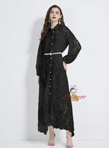 Lace Lantern Sleeve Silm Waist Dress