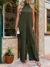 Solid Color Halter Straight Jumpsuit