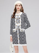 Slim-fit High Waist Contrast Dress+Cardigan Coat Two-piece Cuit