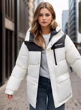 Spliced Thick Hooded Cotton-padded Jacket Coat