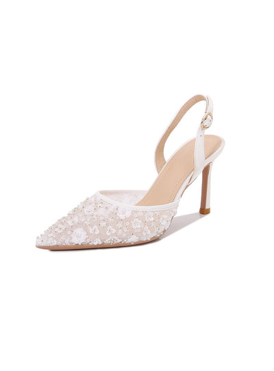 Women Pearl Lace High-heeled Sandals