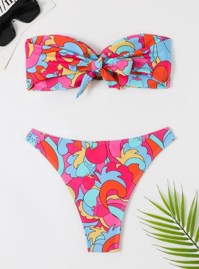 Retro Sexy Tube Top Printed Bikini