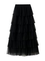 Women Elastic Waist Mesh Pleats Cake Skirt