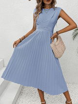 Blue Solid Color Sleeveless Dress