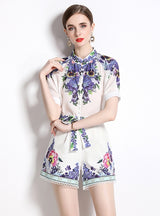 Chiffon Retro Printed Short-sleeved Shirt+Shorts Two-piece Suit