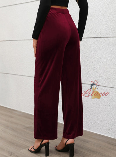 High Waist Velvet Wide-leg Pants