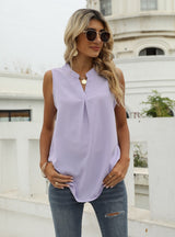 Solid Color Chiffon Shirt V-neck Vest