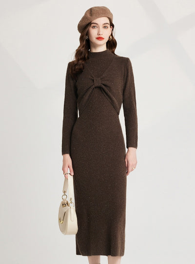 Thick Bow Half Turtle Neck+Dress Suit