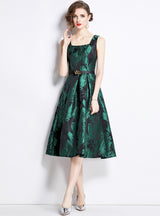 Sleeveless Square Collar Slim Jacquard Dress