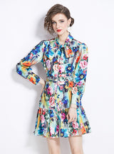 Retro Printed Slim Long-sleeved Dress