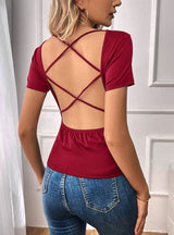 Sexy Backless Slim Short Sleeve T-shirt