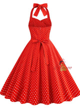 Retro Contrast Polka-dot Halter Dress