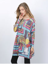 Printed Loose-fitting Bat Sleeve Sweater