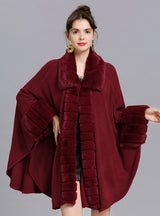 Loose Fur Collar Knitted Shawl Cloak Coat