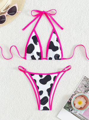 Black and White Cow Halter Sexy Bikini