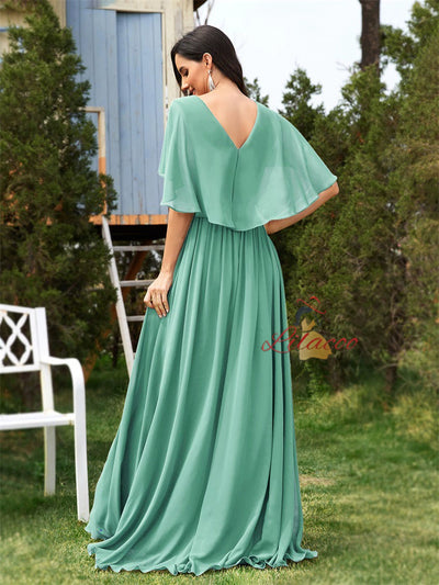 Applique Chiffon Slim Horn Sleeve Prom Dress