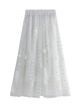 Feather Embroidered Gauze Skirt