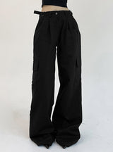 High Waist Straight Pocket Retro Pant