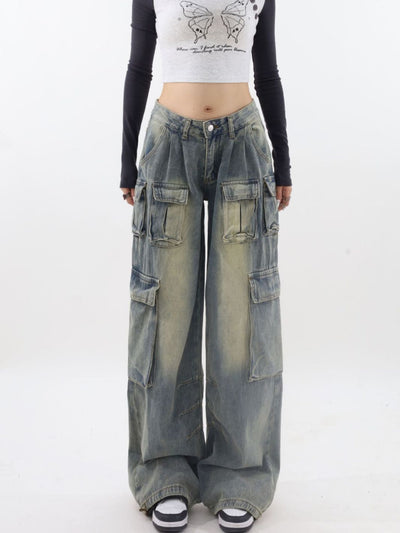 Loose Low Waist Wide Leg Pockets Jeans