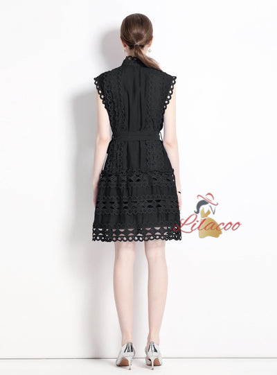 Women Palace Collar Lace Slim Dress