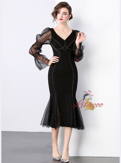 Sexy Long Sleeve Slim-fit Fishtail Dress