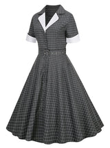 Plaid Short Sleeve Stitching Retro Dress