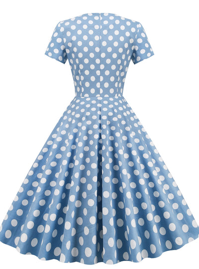 Retro Asymmetric Polka-dot Medium-long Dress