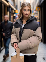 Color Matching Hooded Short Thick Loose Coat