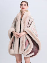 Fringed Hooded Jacquard Cloak Shawl