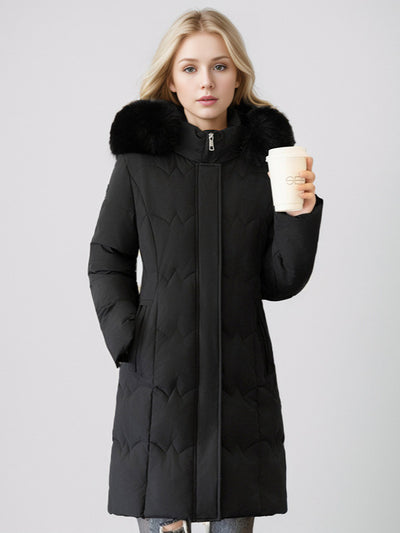 Mid-length Stand-up Collar Slim Cotton-padded Jacket