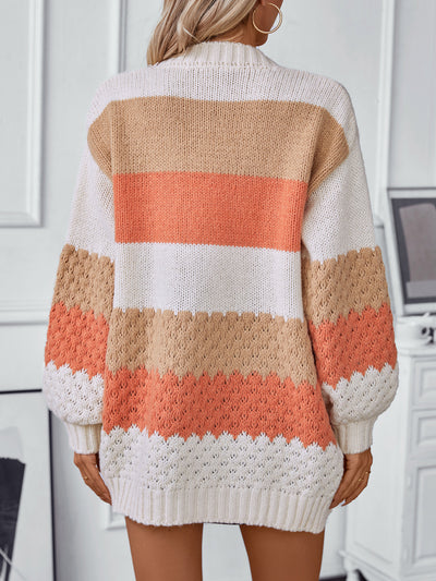 Cardigan Loose Lantern Sleeve Striped Sweater