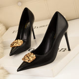 Thin High-heeled Pointed Metal Buckle Shoes