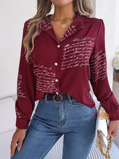 Casual Letter Suit Collar Long Sleeve Shirt