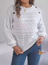 Solid Color Twist Button Lantern Sleeve Sweater