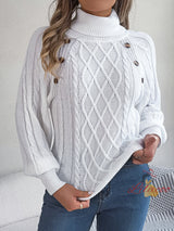 Casual Solid Color Button Twists Sweater