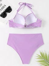 Solid Color High Waist Steel Plate Gathered Swimsuit