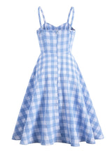 Retro Blue and White Suspender Slim Dress