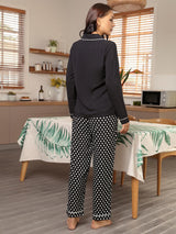 Lapel Long-sleeved Shirt Polka-dot Pajamas Two-piece Suit