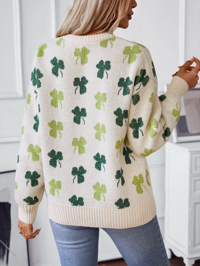 Four-leaf Print Jacquard Loose Long-sleeved Sweater