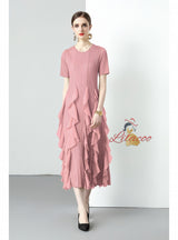 Short-sleeved Slim Ruffled Round Neck Dress