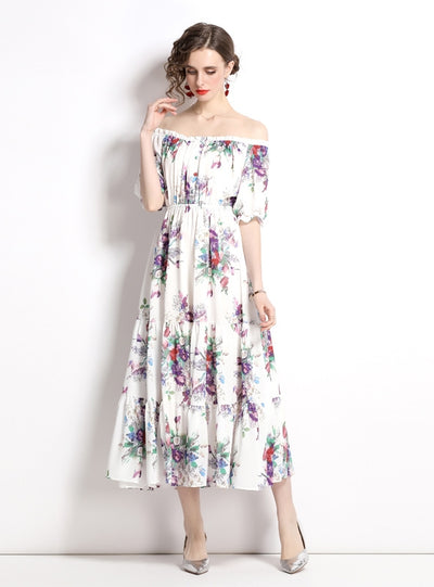 Short Sleeve Slim Chiffon Print Dress