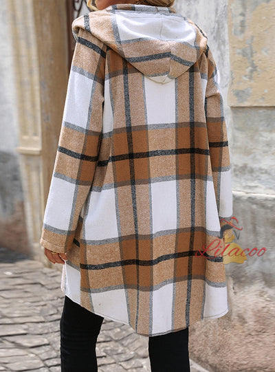 Retro Plaid Loose Casual Hooded Coat