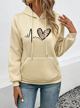 Long Sleeve Pocket Hooded Printed Pullover Top