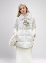 Lapel Embroidery Thickened Long Cotton-padded Jacket