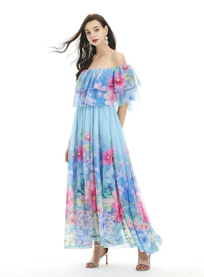 Floral Printed Seaside Silm Waist Dress