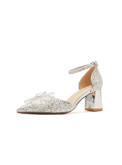 Bow Sequined Thick Heel Wedding Shoes