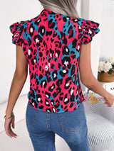 Casual Leopard Print Lace-up Chiffon Blouse